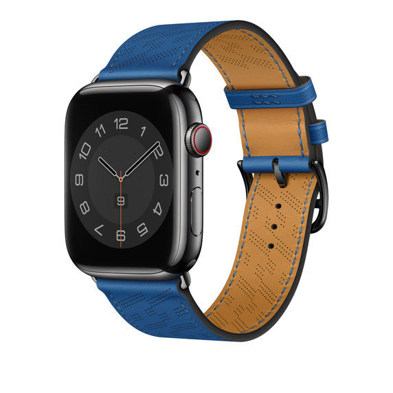 Compatible with Apple Watch 45mm Bleu de France Swift Leather H Diagonal Single Tour