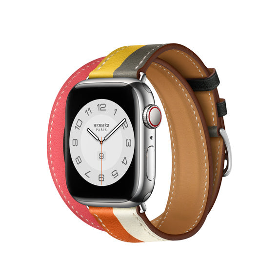 Compatible with Apple Watch Hernès - 41mm Orange/Blanc Swift Leather Casaque Double Tour
